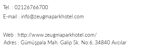 Zeugma Park Hotel telefon numaralar, faks, e-mail, posta adresi ve iletiim bilgileri